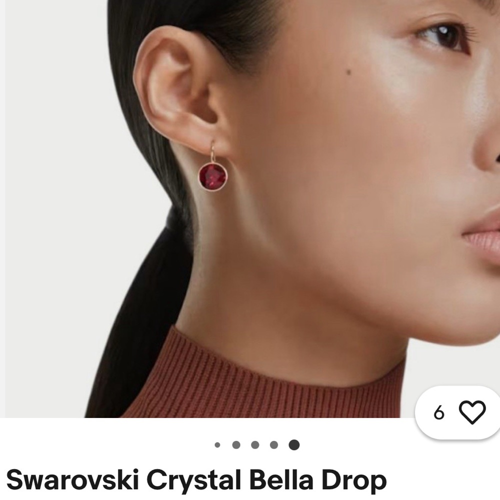 SWAROVSKI Gold Bella Drop Earrings with Deep Red Crystal NIB